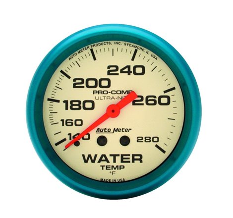 Autometer Ultra-Nite 2-5/8in 140-280 Deg F Mechanical Glow In The Dark Water Temp Gauge