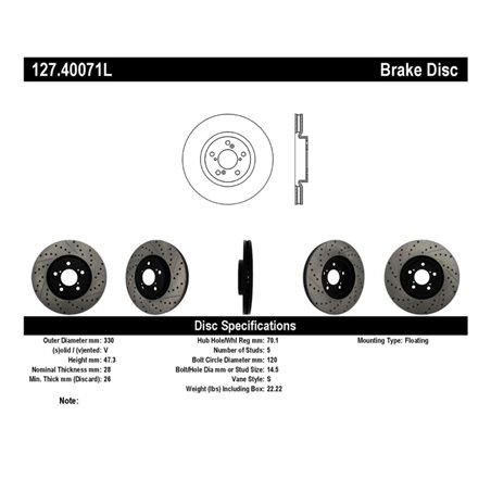 StopTech 07-08 Acura MDX SportStop Slotted & Drilled Left Front Rotor