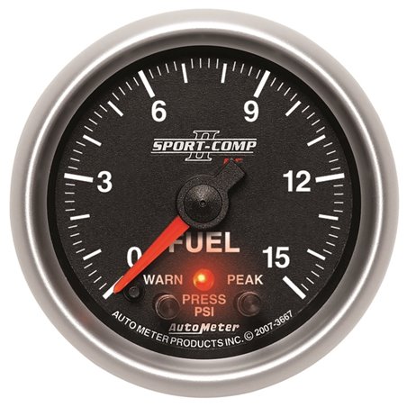 Autometer Sport-Comp II 2-1/16in 0-15 PSI Fuel Pressure Gauge