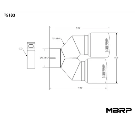 MBRP 3in ID / Dual 4in OD Out Staggered L 9.37in / R 9.87in Single Wall T304 SS Univ Exhaust Tip