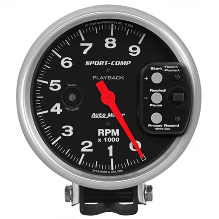 Autometer Sport-Comp 5 inch 9000 RPM Pedestal Mount Tachometer w/ RPM Playback