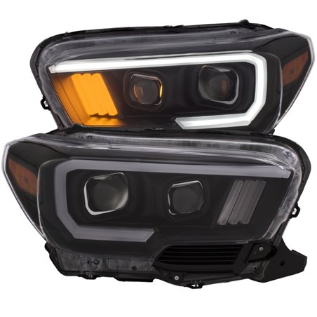 ANZO 2016-2017 Toyota Tacoma Projector Headlights w/ Plank Style Black w/ Amber