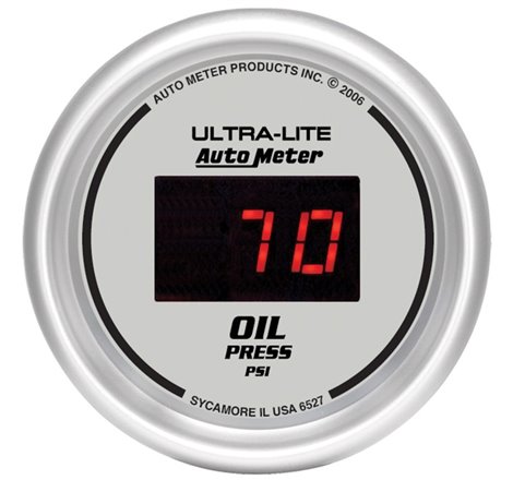 Autometer Ultra-Lite 2-1/16in 100PSI Silver Dial Digital Oil Pressure Gauge w/ Red LED