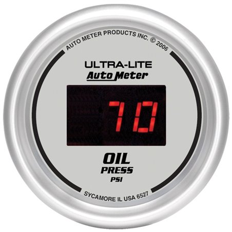 Autometer Ultra-Lite 2-1/16in 100PSI Silver Dial Digital Oil Pressure Gauge w/ Red LED