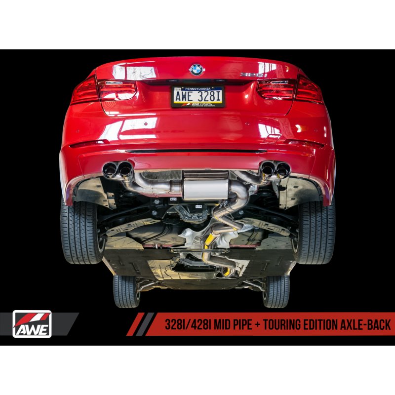 AWE Tuning BMW F3X N20/N26 328i/428i Touring Edition Exhaust Quad Outlet - 80mm Chrome Silver Tips