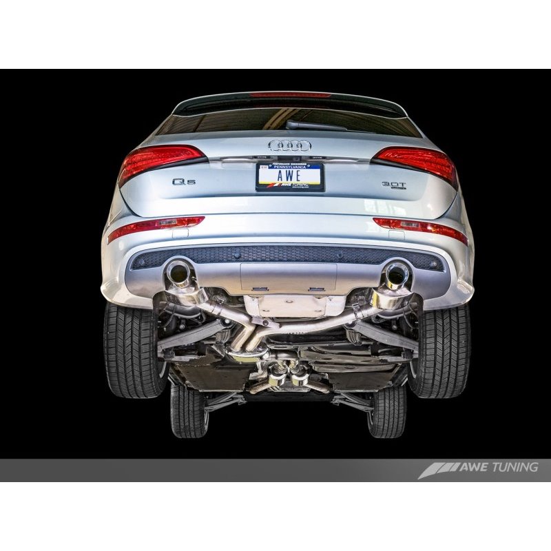 AWE Tuning Audi 8R Q5 3.2L Non-Resonated Exhaust System (Downpipe-Back) - Polished Silver Tips