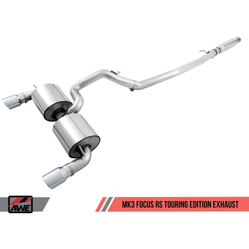 AWE Tuning Ford Focus RS Touring Edition Cat-back Exhaust- Resonated - Chrome Silver Tips