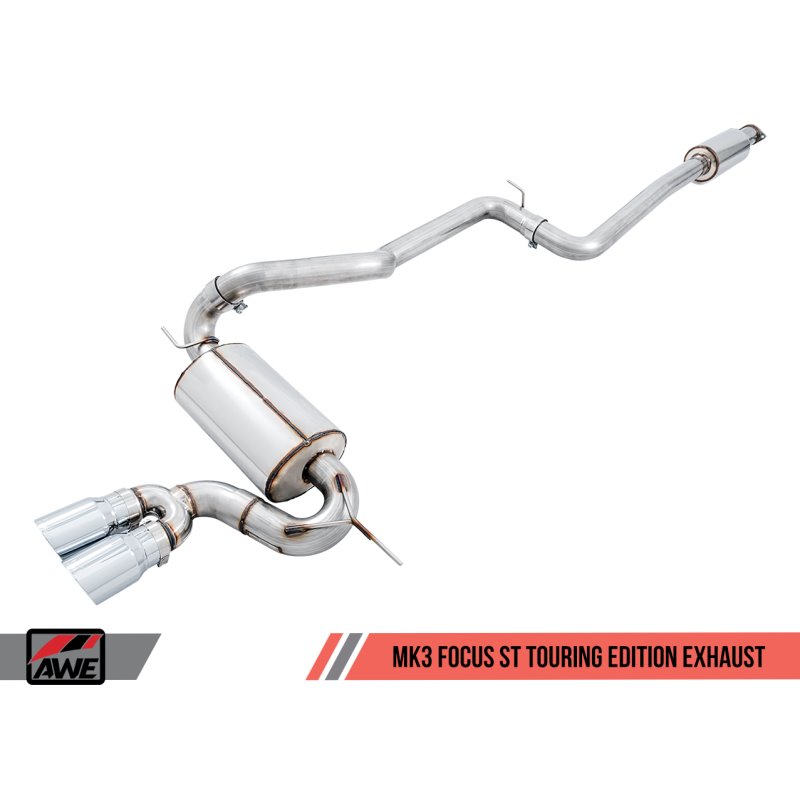 AWE Tuning Ford Focus ST Touring Edition Cat-back Exhaust - Resonated - Chrome Silver Tips