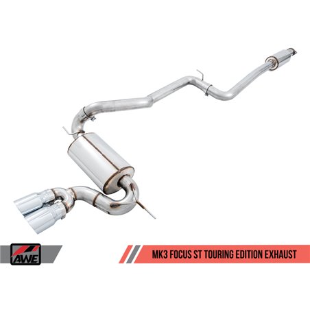 AWE Tuning Ford Focus ST Touring Edition Cat-back Exhaust - Resonated - Chrome Silver Tips