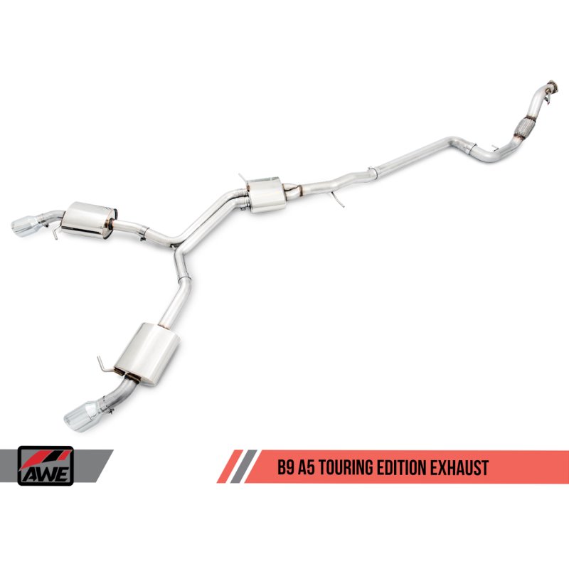 AWE Tuning Audi B9 A5 Touring Edition Exhaust Dual Outlet - Chrome Silver Tips (Includes DP)