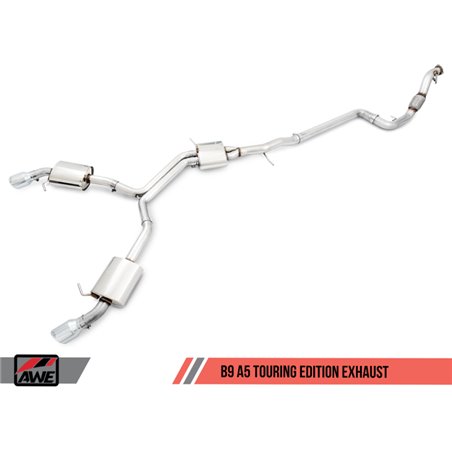 AWE Tuning Audi B9 A5 Touring Edition Exhaust Dual Outlet - Chrome Silver Tips (Includes DP)