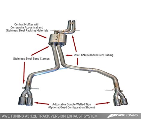 AWE Tuning Audi B8 A5 3.2L Track Edition Exhaust System - Quad 90mm Slash Cut Silver Tips