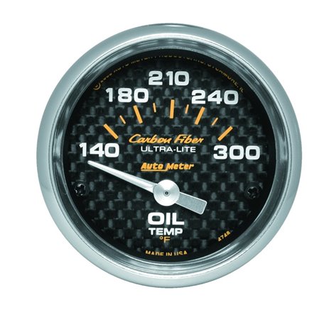 Autometer Carbon Fiber 52mm 140-300 Deg F Electronic Oil Temperature Gauge