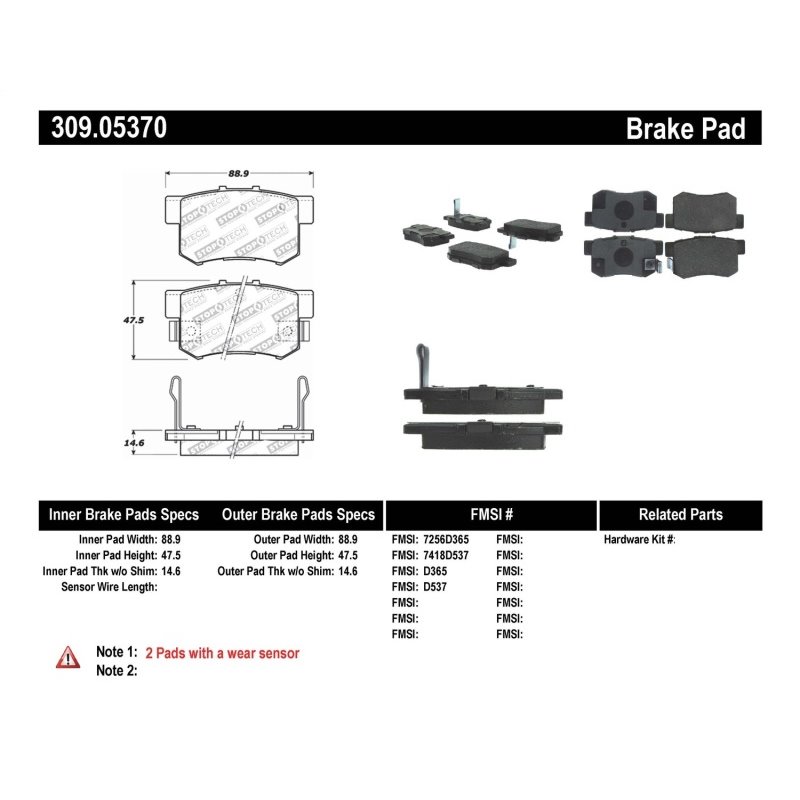 StopTech Performance 00-09 Honda S2000 / 92-07 Accord / 04-10 Acura TSX / 02-06 RSX Rear Brake Pads