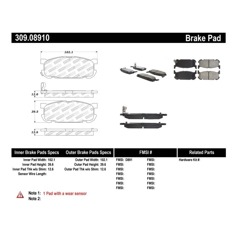 StopTech Performance 01-05 Miata w/ Sport Suspension Rear Brake Pads D891