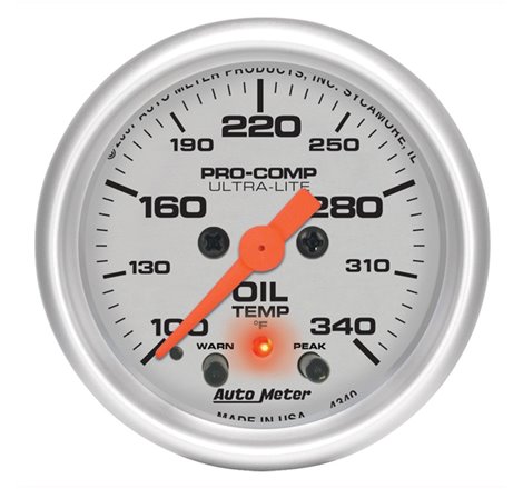 Autometer Ultra-Lite 2-1/16in. / 340 Degree F (Stepper Motor w/Peak & Warn) Oil Temperature Gauge