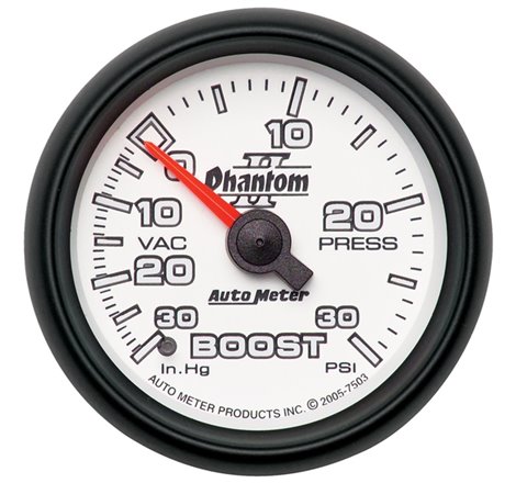 Autometer Phantom II 52.4mm Mechanical Vacuum / Boost Gauge 30 In. HG/30 PSI