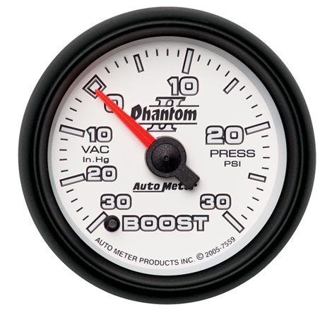 Autometer Phantom II 52.4mm Electronic Vacuum / Boost Gauge 30 In. HG/30 PSI