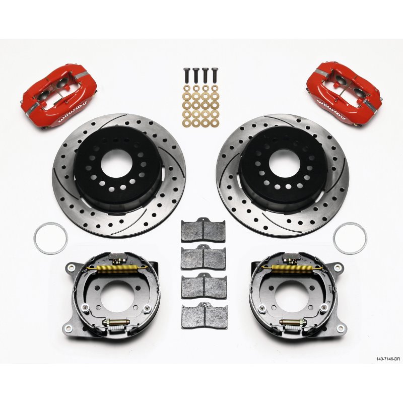 Wilwood Forged Dynalite P/S Park Brake Kit Drilled Red Ford 8.8 w/2.5in Offset-5 Lug