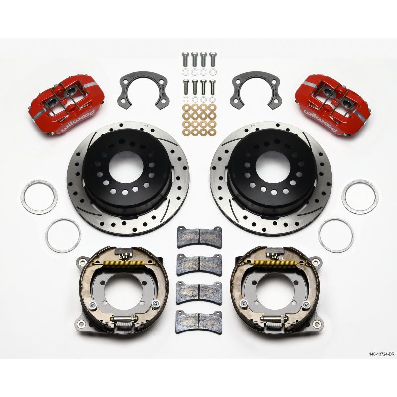 Wilwood Dynapro Low-Profile 11.00in P-Brake Kit Drill-Red Ford 8.8 Special w/2.50in Offset-5 Lug