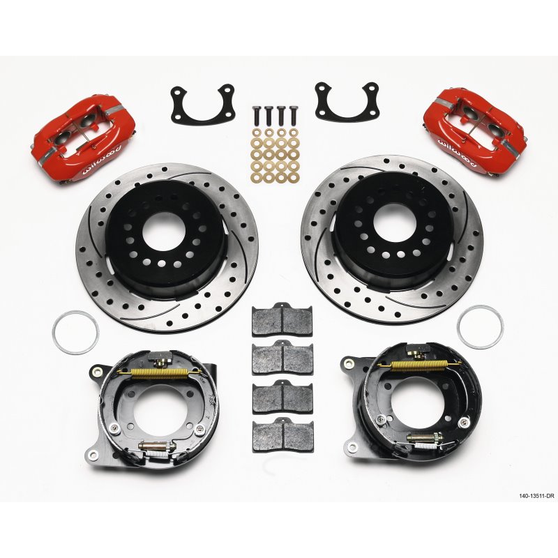 Wilwood Forged Dynalite P/S Park Brake Kit Drilled Red BOP Axle 2.75in Bearing 2.75 Offset