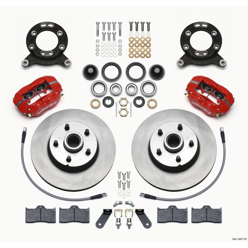 Wilwood Forged Dynalite-M Front Kit 11.30in 1 PC Rotor&Hub Red 1970-1973 Mustang Disc & Drum Spindle