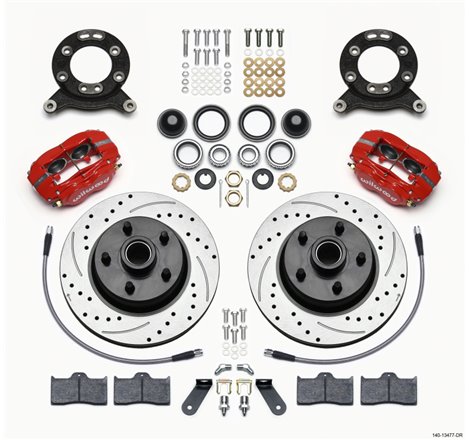 Wilwood Forged Dynalite-M Front Kit 11.30in 1 PC Rotor&Hub Drill-Red 1970-1973 Mustang Disc & Drum