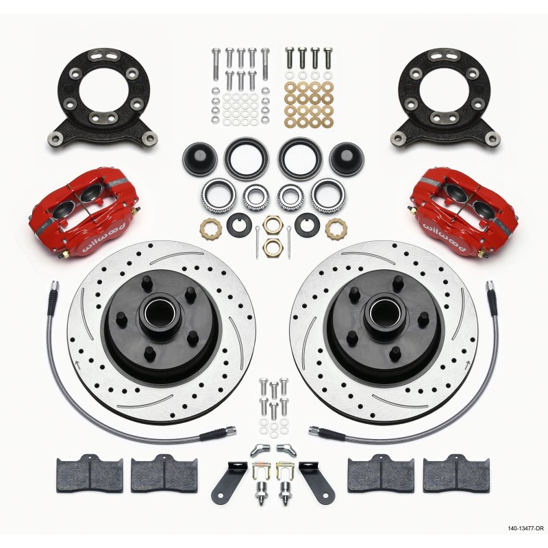 Wilwood Forged Dynalite-M Front Kit 11.30in 1 PC Rotor&Hub Drill-Red 1970-1973 Mustang Disc & Drum