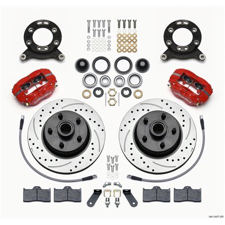 Wilwood Forged Dynalite-M Front Kit 11.30in 1 PC Rotor&Hub Drill-Red 1970-1973 Mustang Disc & Drum