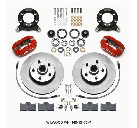 Wilwood Forged Dynalite-M Front Kit 11.30in 1 PC Rotor&Hub Red 1965-1969 Mustang Disc & Drum Spindle