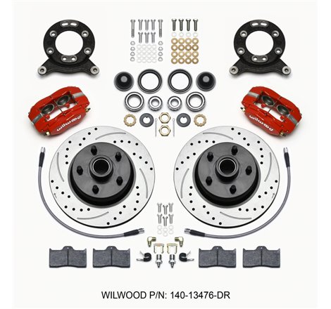 Wilwood Forged Dynalite-M Front Kit 11.30in 1 PC Rotor&Hub Drill-Red 1965-1969 Mustang Disc & Drum