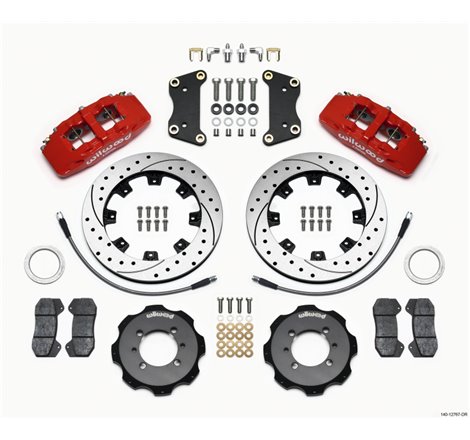 Wilwood Dynapro 6 Front Hat Kit 12.19in Drilled Red 2012 Fiat 500 w/ Lines