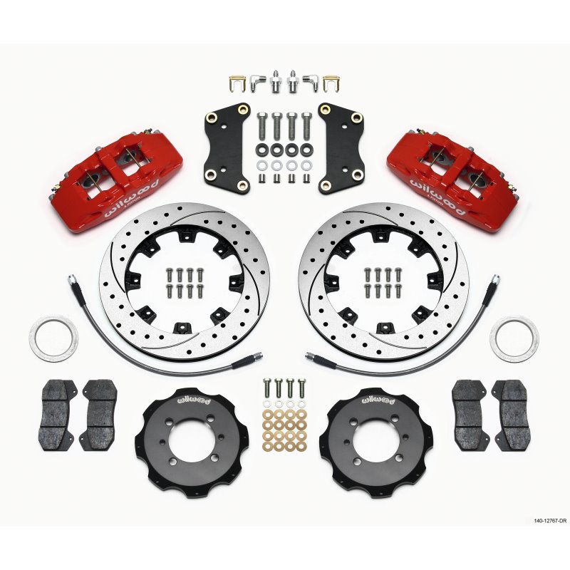 Wilwood Dynapro 6 Front Hat Kit 12.19in Drilled Red 2012 Fiat 500 w/ Lines