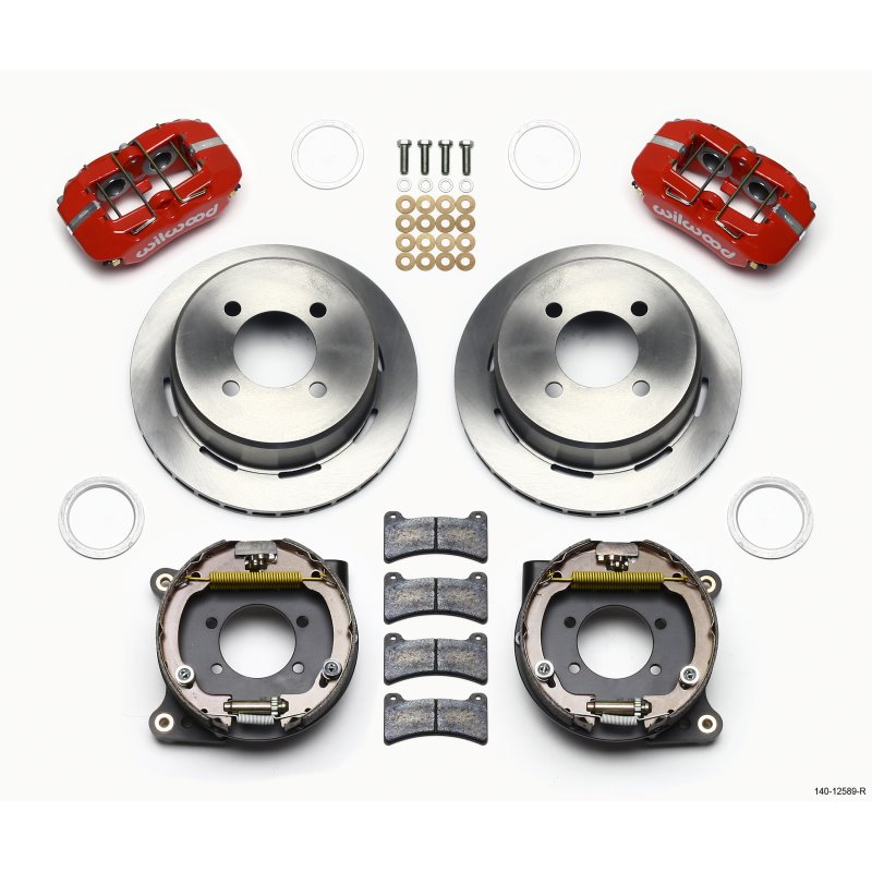 Wilwood Dynapro Low-Profile 11.00in P-Brake Kit - Red Ford 7.5in Rear 2.80 Offset - 4-Lug