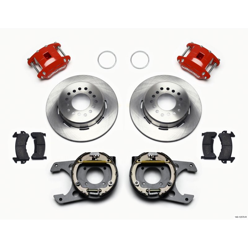 Wilwood D154 P/S Park Brake Kit Red 12 Bolt 2.75in offset Staggered Shock