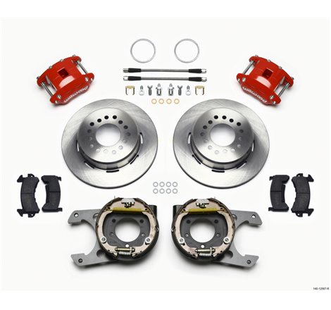 Wilwood D154 P/S Park Brake Kit Red Jeep Dana 35 2.56 Off 5-lug w/ lines