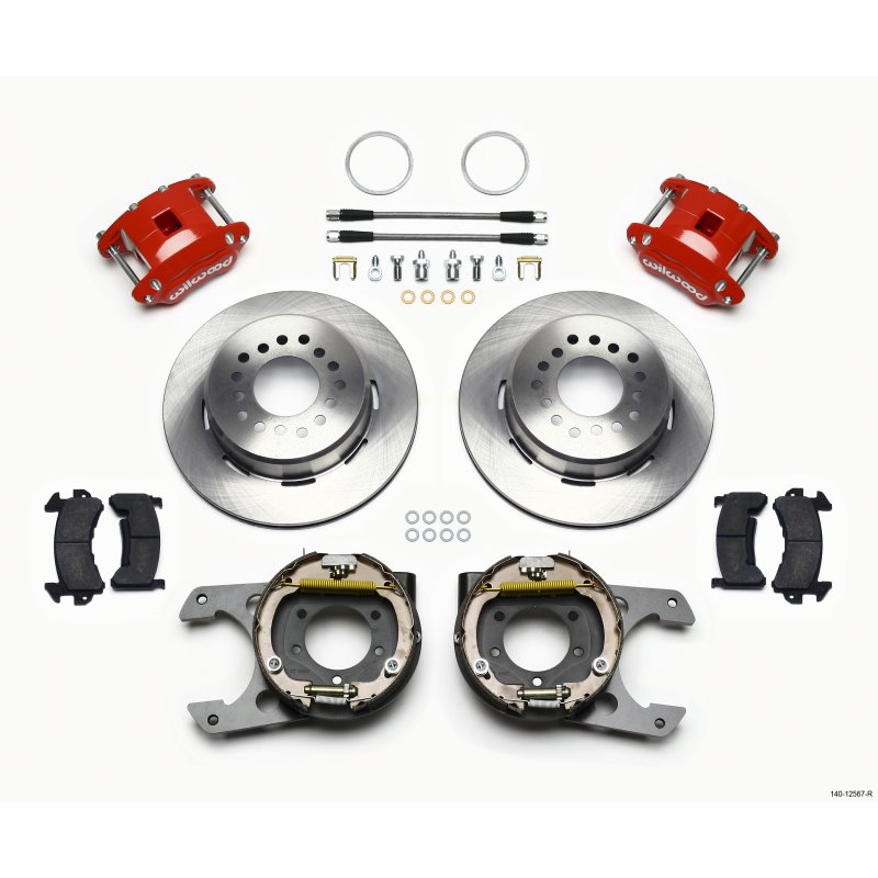 Wilwood D154 P/S Park Brake Kit Red Jeep Dana 35 2.56 Off 5-lug w/ lines