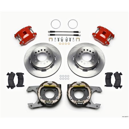 Wilwood D154 P/S Park Brake Kit Red Jeep Dana 35 2.56 Off 5-lug w/ lines