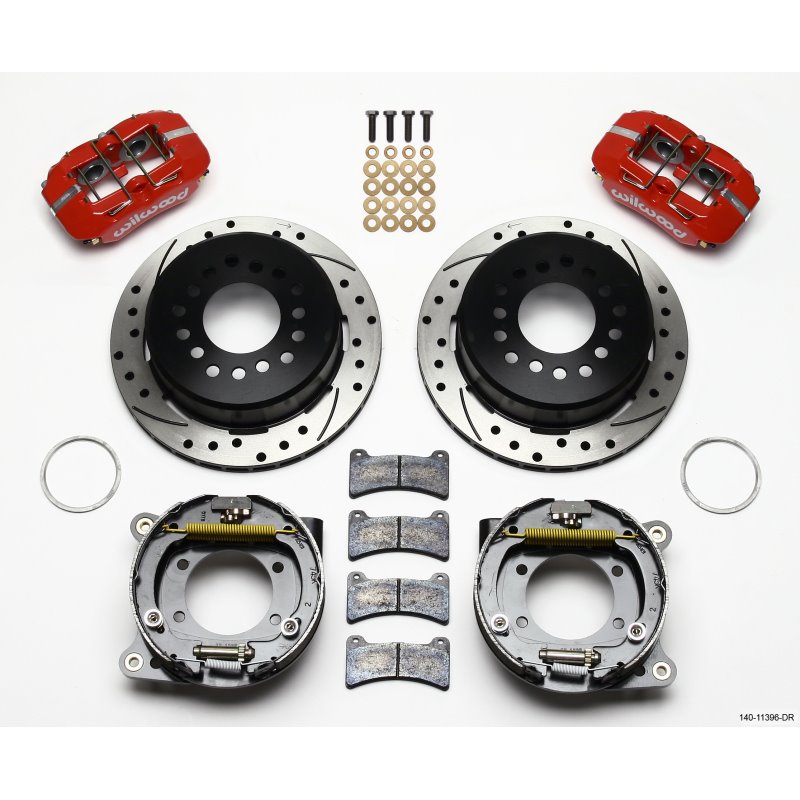 Wilwood Dynapro Low-Profile 11.00in P-Brake Kit Drill-Red Ford 8.8 w/2.50in Offset-5 Lug