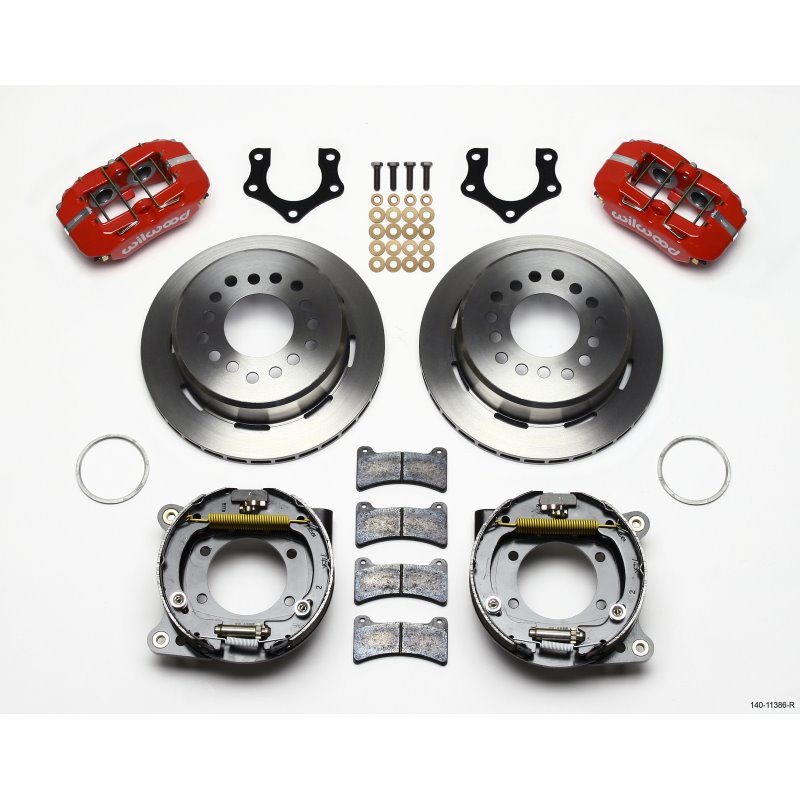 Wilwood Dynapro Low-Profile 11.00in P-Brake Kit - Red Mopar/Dana 2.50in Off w/Snap Ring Brng