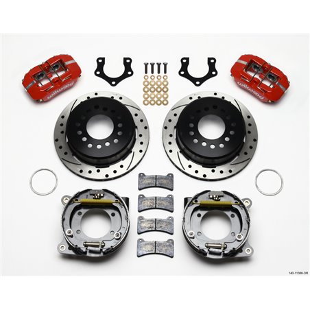 Wilwood Dynapro Low-Profile 11.00in P-Brake Kit Drill-Red Mopar/Dana 2.50in Off w/Snap Ring Brng