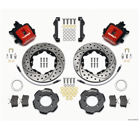 Wilwood Combination Parking Brake Rear Kit 11.00in Drilled Red 2012 Fiat 500 w/ Lines