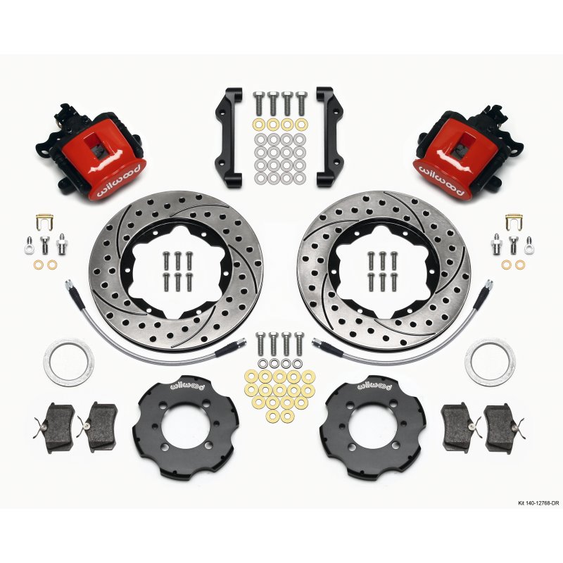 Wilwood Combination Parking Brake Rear Kit 11.00in Drilled Red 2012 Fiat 500 w/ Lines