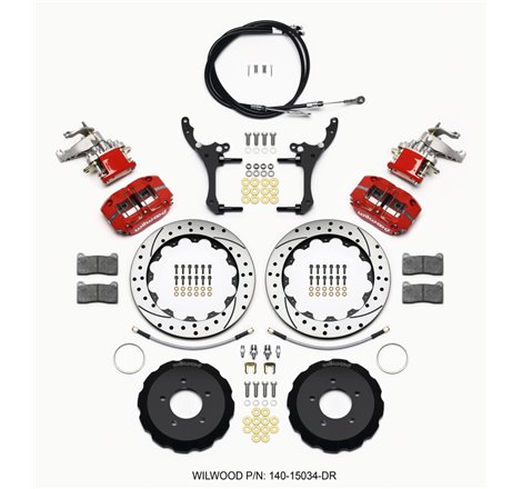 Wilwood Dynapro Radial4 / MC4 Rear Kit 12.88 Drilled Red 2006-15 Miata w/Lines & Cables