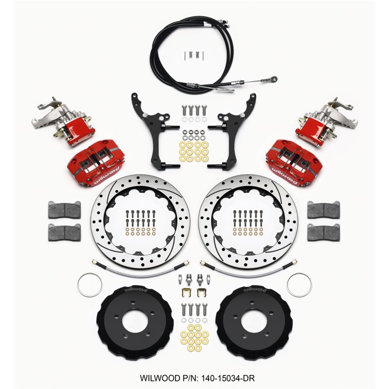 Wilwood Dynapro Radial4 / MC4 Rear Kit 12.88 Drilled Red 2006-15 Miata w/Lines & Cables