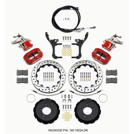 Wilwood Dynapro Radial4 / MC4 Rear Kit 12.88 Drilled Red 2006-15 Miata w/Lines & Cables