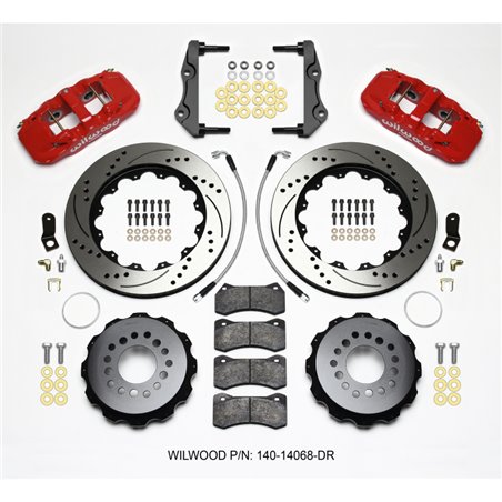 Wilwood AERO4 Rear Kit 14.25in Drilled Red 2014-Up Challenger w/Lines