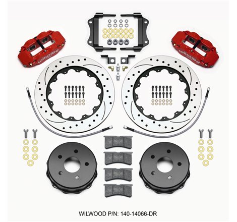 Wilwood Narrow Superlite 4R Rear Kit 14.00in Drilled Red 2007-up Jeep JK w/Lines