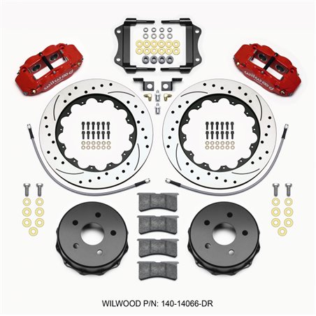 Wilwood Narrow Superlite 4R Rear Kit 14.00in Drilled Red 2007-up Jeep JK w/Lines