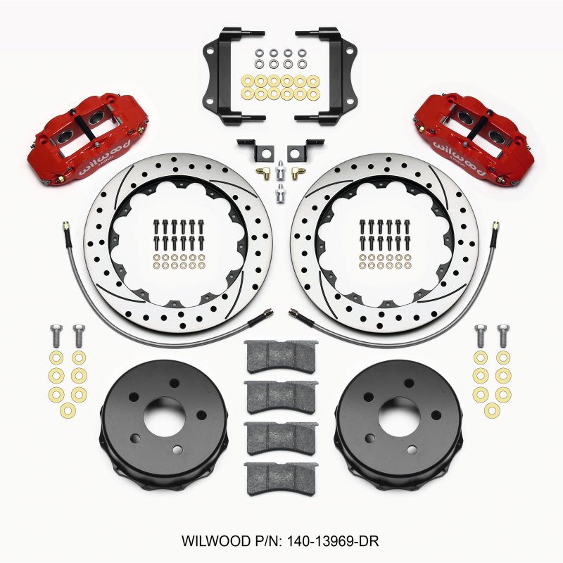 Wilwood Narrow Superlite 4R Rear Kit 12.88in Drilled Red 2007-up Jeep JK w/Lines